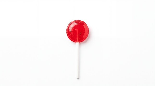 Single red round lollipop candy on a stick