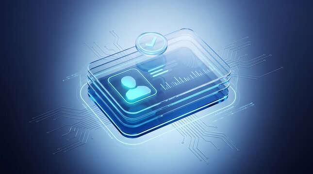 Secure digital identification card with biometric fingerprint verification icon floating on circuit board background representing modern enterprise authentication and data access technology