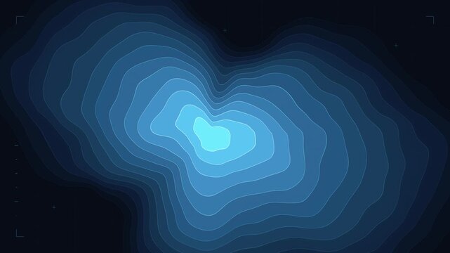 3D topographic map animation with glowing blue contour lines showing valleys and mountains, geography concept background