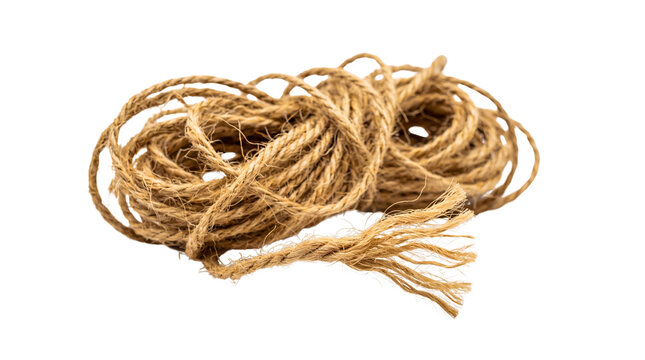 Natural jute twine coil, rustic brown hemp rope bundle, textured organic fiber cord for gardening and crafts isolated PNG with Transparent Background
