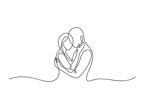 Continuous single line drawing of a loving couple hugging and embracing each other