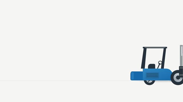 Minimalist Flat Vector Illustration of a Blue Industrial Forklift Moving Cargo in a Warehouse Environment