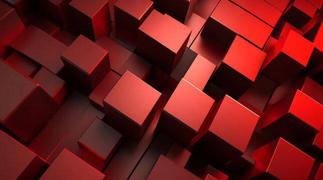 Abstract red cubes arranged in a repeating geometric background pattern.