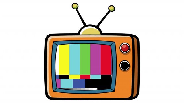 Retro cartoons on TV, test image shows no signal. TV malfunction animation, alpha channel. Cartoon