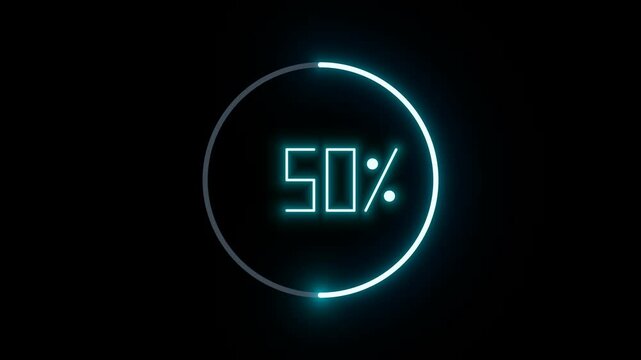 Glowing cyan circular progress ring loading percentage in a seamless 4K looping animation for cyber user interfaces, software demos, and tech displays.