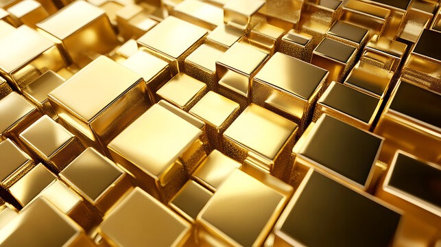 Abstract golden cubes creating a luxurious geometric background texture.