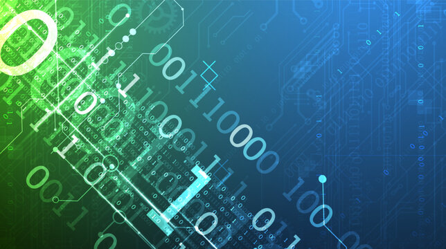 Abstract technology background with glowing binary code and digital numbers