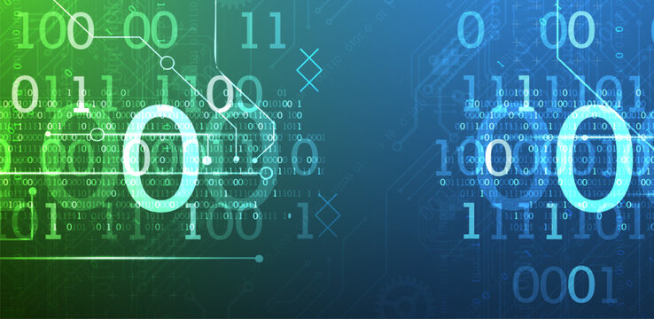 Abstract technology background with glowing binary code and digital numbers