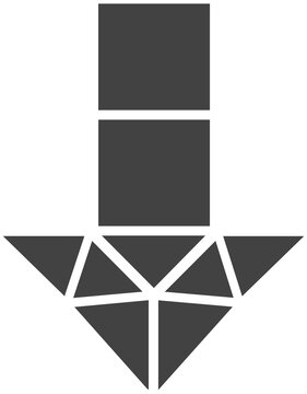 Charcoal geometric mosaic arrow down downward direction icon isolated on transparent PNG background