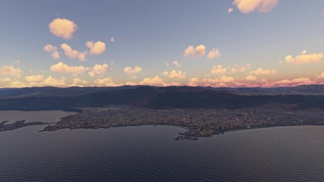 Circular aerial drone view at sunset of Puncak Jaya in Mimika Regency. Papua. Indonesia
