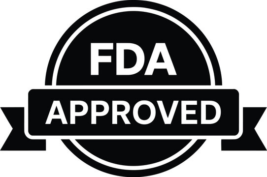Seal icon vector style with bold fda approved text badge graphic