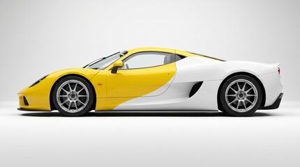 Fototapeta premium Modern Yellow and White High-Performance Sports Supercar Profile View Isolated on White Background Stock Photography