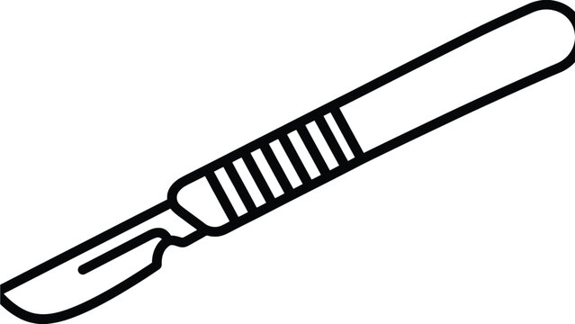 Surgical scalpel represented as simple black and white line art vector graphic with clean minimalist design for medical professional use