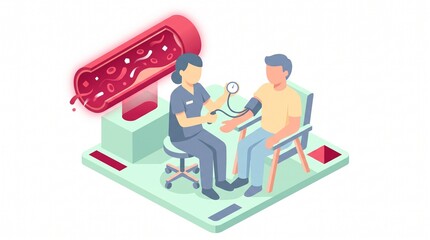 Fototapeta premium Isometric blood pressure measurement with a glowing artery model