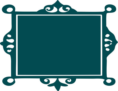 Decorative dark teal vintage picture frame border isolated on a white background