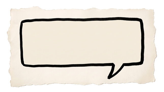 Rectangular speech bubble drawing on torn vintage paper isolated background