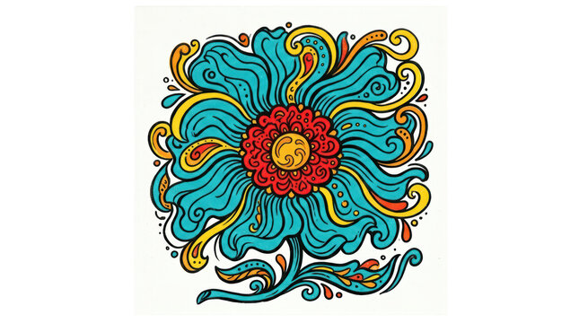Colorful psychedelic flower illustration with swirling petals isolated on transparent background