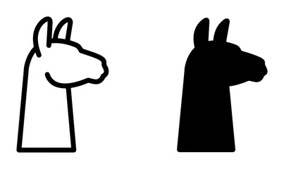 Fototapeta premium Llama Head Icon Set, Simple Outline and Silhouette Vector Graphics for Animal Branding and Farm Themes