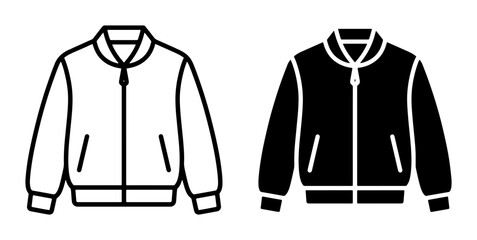 Bomber Jacket Icons, Two Styles: Outline and Silhouette, Casual Outerwear Vector Graphics for Fashion and Apparel Design © Ava