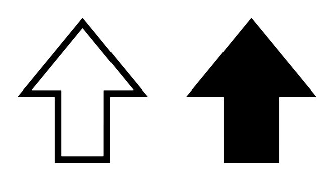 Upward Arrow Icons, Simple Vector Symbols for Growth and Direction, Black and White Navigation Elements