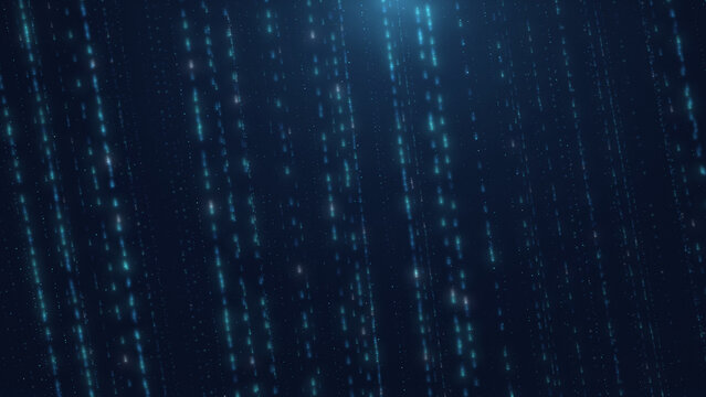 Blue and green particle rain falling in vertical streaks on a dark navy background, for data stream and matrix themes
