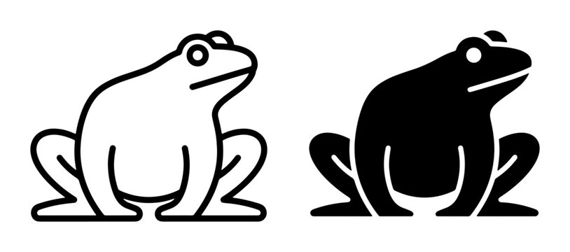 Two Frog Icons, Outline and Silhouette, Simple Vector Graphics for Nature and Wildlife Themes