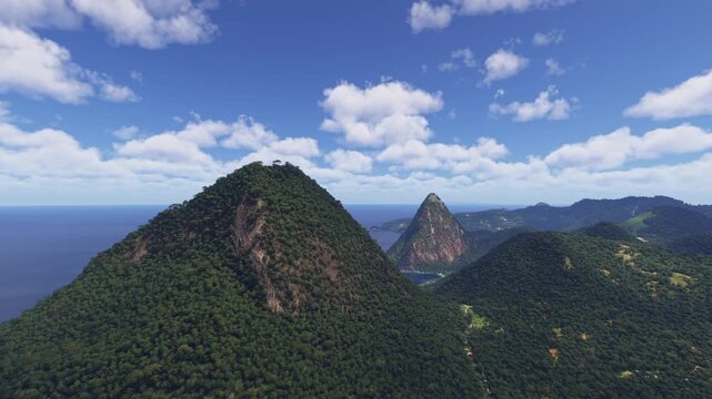 Circular aerial drone shot of Gros Piton. St Lucia