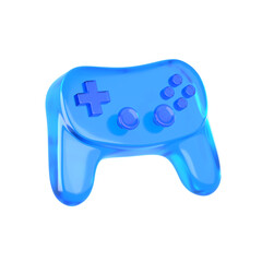 A vibrant blue glossy video game controller rendered in a sleek modern 3D digital style against a solid ideal for tech media design.glass icon.3d render © Oleksandr