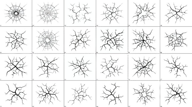 Collection of Glass Crack and Surface Fracture Vector Silhouettes