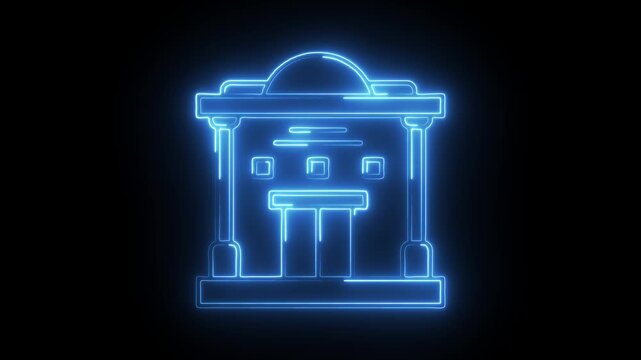 Glowing neon embassy icon isolated on black background. HD Video motion graphic animation