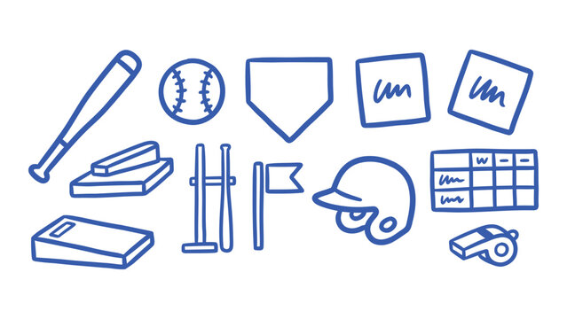 Pes&auml;pallo hand drawn doodle vector set showing baseball game equipment icons