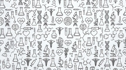 Fototapeta premium Seamless medical research and science lab equipment pattern.