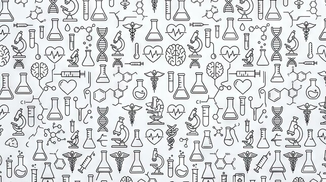 Seamless medical research and science lab equipment pattern.