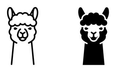 Fototapeta premium Llama Icon Set, Cute Alpaca Vector Graphics, Simple Animal Head Illustrations, Black and White Line Art and Silhouette for Design