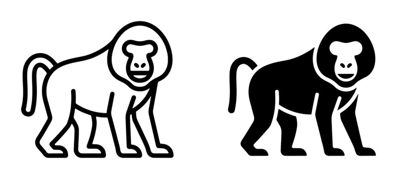 Baboon Icons: Outline and Silhouette Vector Graphics, Primate Animal Symbols for Wildlife and Nature Themes