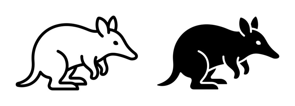 Banded Hare-wallaby Icons, Outline and Silhouette, Australian Marsupial Vector Graphics, Wildlife Symbol Set