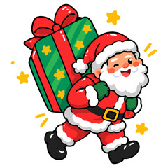 Fototapeta premium Santa Claus Carrying Giant Christmas Present Vector Illustration