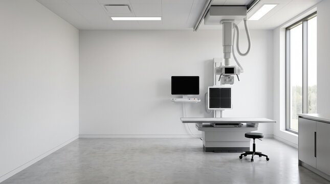 Radiology Department Concept Showing Digital Radiography Machine in Empty Examination Room