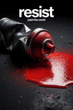 Crushed red spray paint can leaks fluid on dark ground. Symbolizes protest art, street activism, rebellion, urban expression, and resistance.