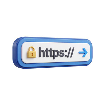 Web Address HTTPS 3D Bar with Padlock and Arrow