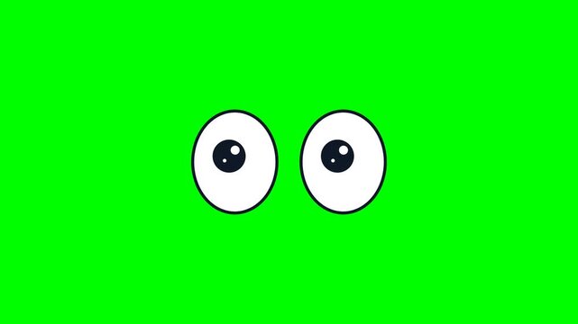Cartoon eyes blinking and looking around on green screen