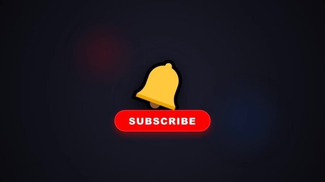 Social media subscribe buttons and notification bell icons on dark