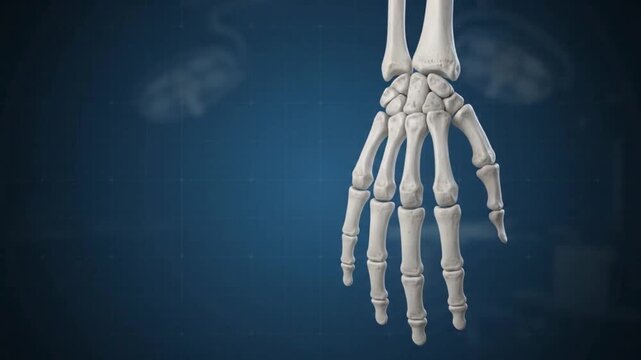 3D Animation of Human Hand Skeleton Anatomy Medical Science Bone Structure Healthcare