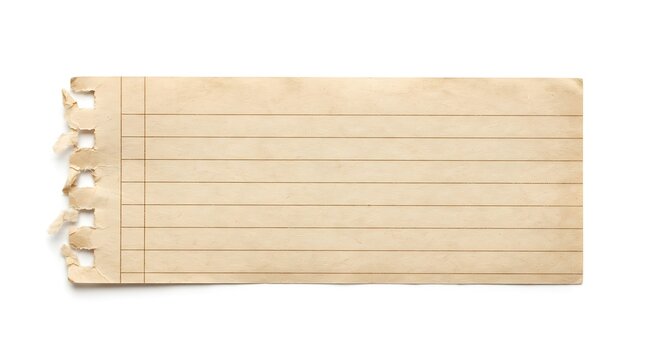 Torn paper sheet with lined paper on a white background for notes and messages