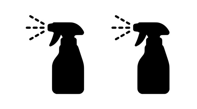 Black silhouette icons of spray bottles isolated on a white background