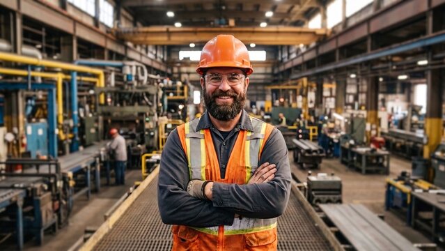Professional engineer worker wearing uniform in a factory. Generative AI