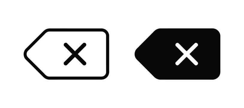 Editable delete icon with backspace symbol for remove, erase, clear, cancel, correction, editing, and digital interface functions