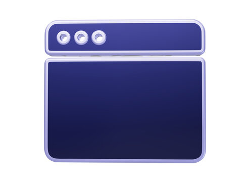 A3d rendered of a blank browser window, featuring a dark blue frame and light purple header interface