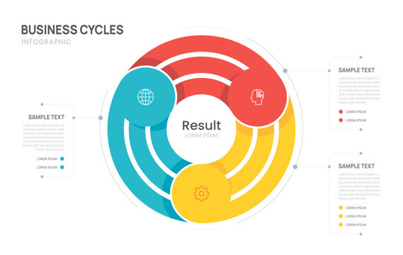 Business Infographic Circle 3 Step Chart Template, Presentation Diagram Vector with Icon Elements Illustration.