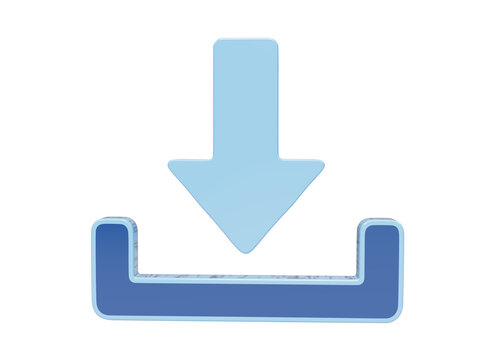 Blue download with a downward pointing arrow, isolated on a white background, 3d render button symbol